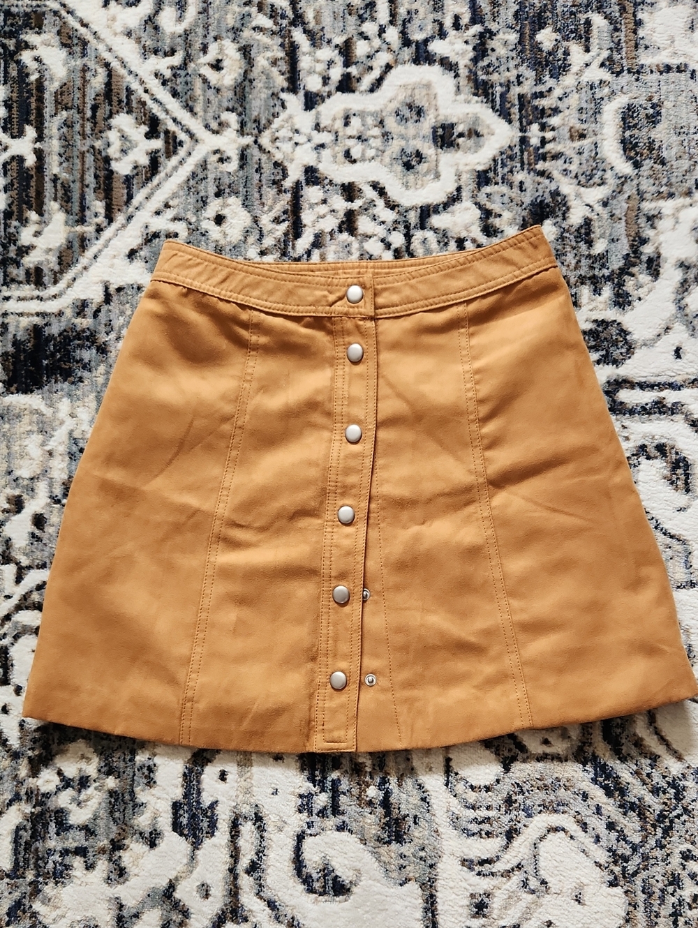 Divided Mustard Button-Front A-Line Skirt